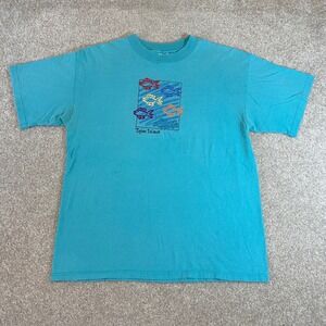 Desert Heat Tybee Island Fish Graphic T Shirt Teal Cotton Made in USA Large
